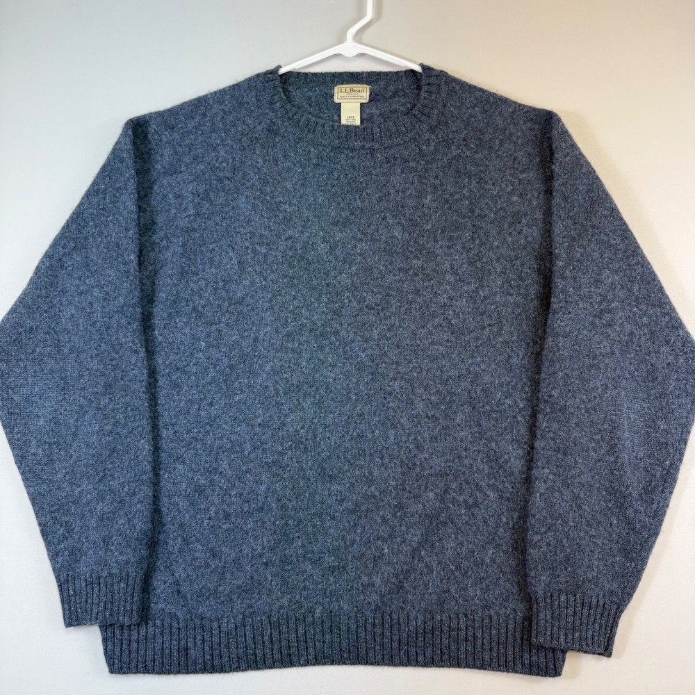 Vintage LL Bean Sweater Mens Large-Tall Blue Shetland Wool Crewneck Pullover
